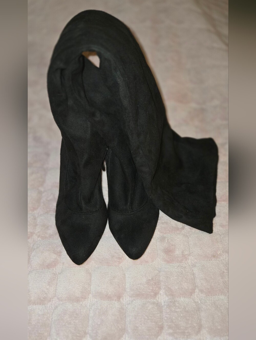 ShoeNTale Black Suede Feel Over-the-Knee Pointed Toe Boots - Picture 8 of 9